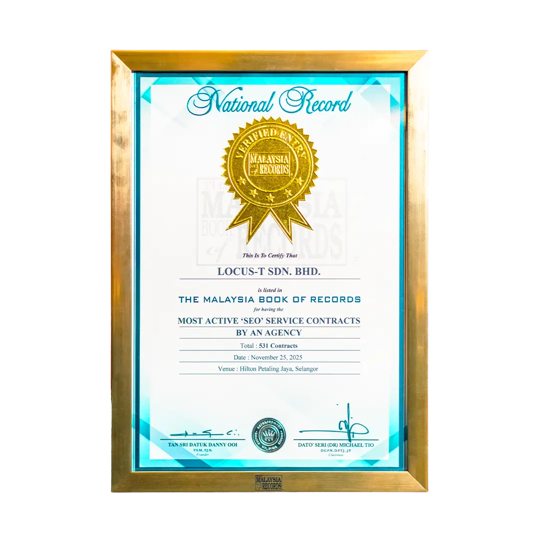 Malaysia Book of Records, Largest SEO Agency in Malaysia | Most Active ‘SEO’ Service Contracts by an Agency